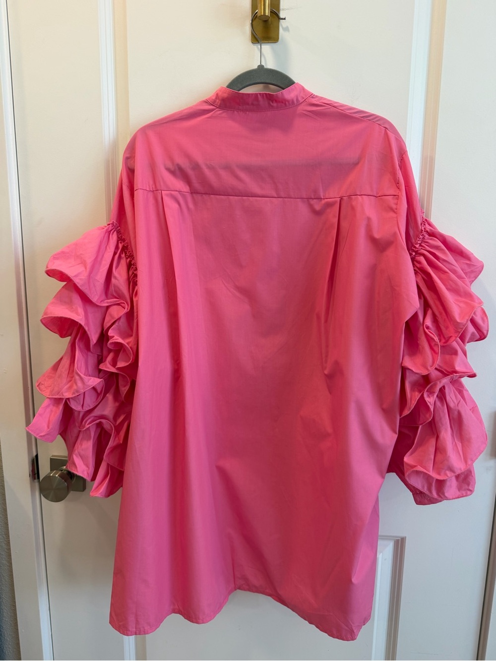 NWT Beulah Style Kendra Hot Pink Tiered Ruffle Sleeve Mini Shirt Dress S/M - Picture 3 of 9